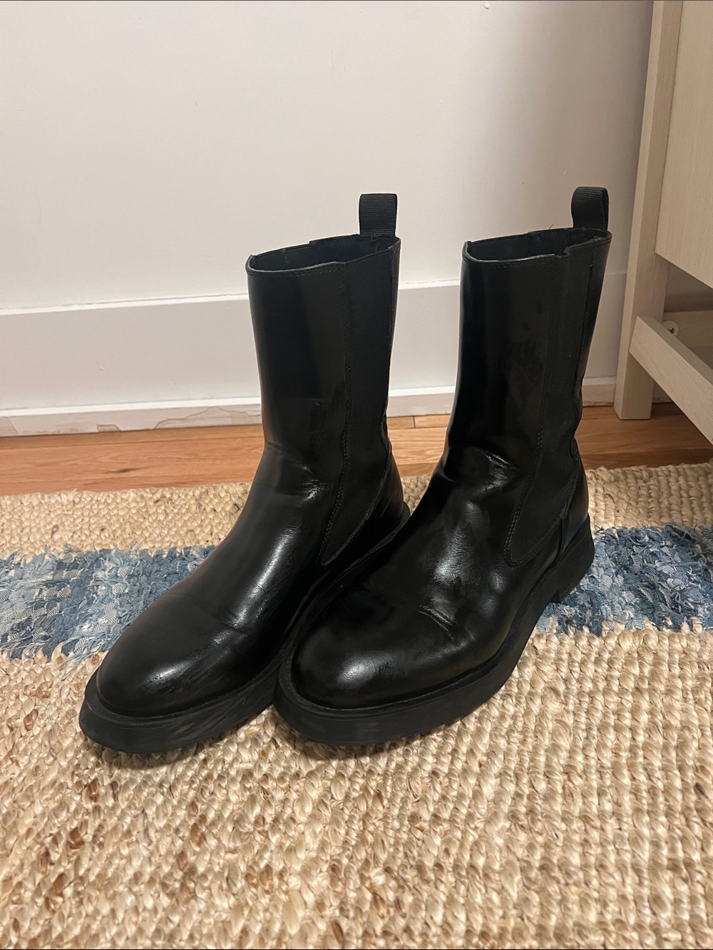 Zara Black Women's Leather Mid-Calf Chelsea Boots